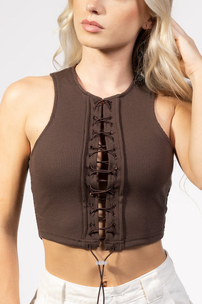 Lace-Up Cropped Tank Top